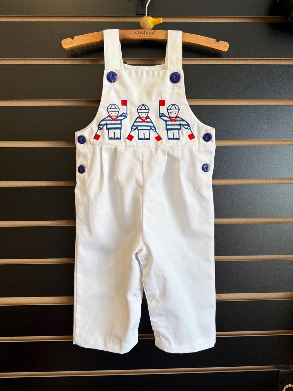 White Nautical Sailor Kids Overalls with Blue Buttons Size 12 Months